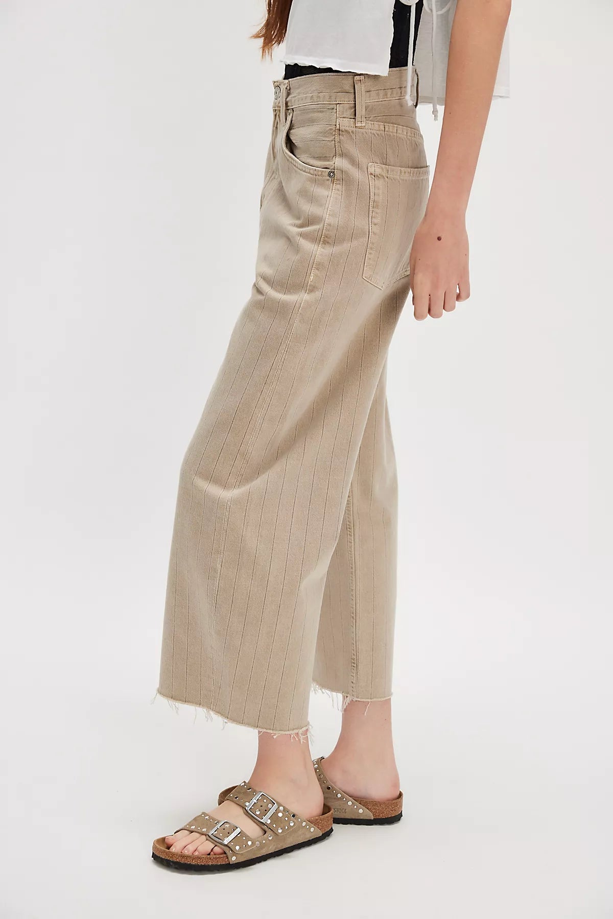 Citizens of Humanity Striped Ayla Raw Hem Cropped Jeans
