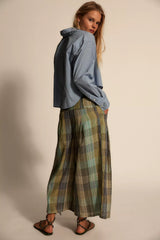 Telluride Wide-Leg Crop Pull-On Madras Pants