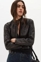 Understated Leather Studded Racer Jacket