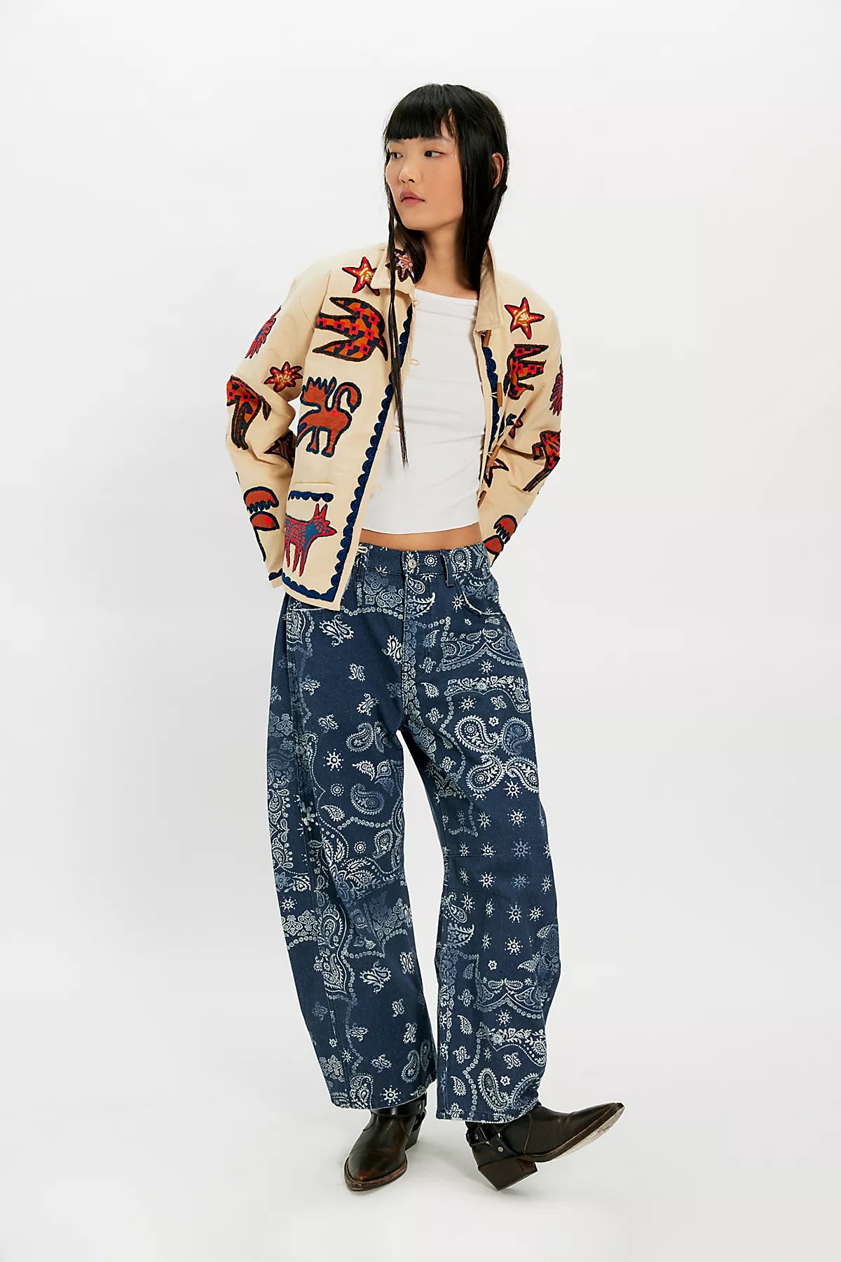 We The Free Good Luck Printed Barrel Jeans