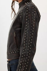 Understated Leather Studded Racer Jacket