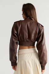 Understated Leather Cropped Bomber Jacket